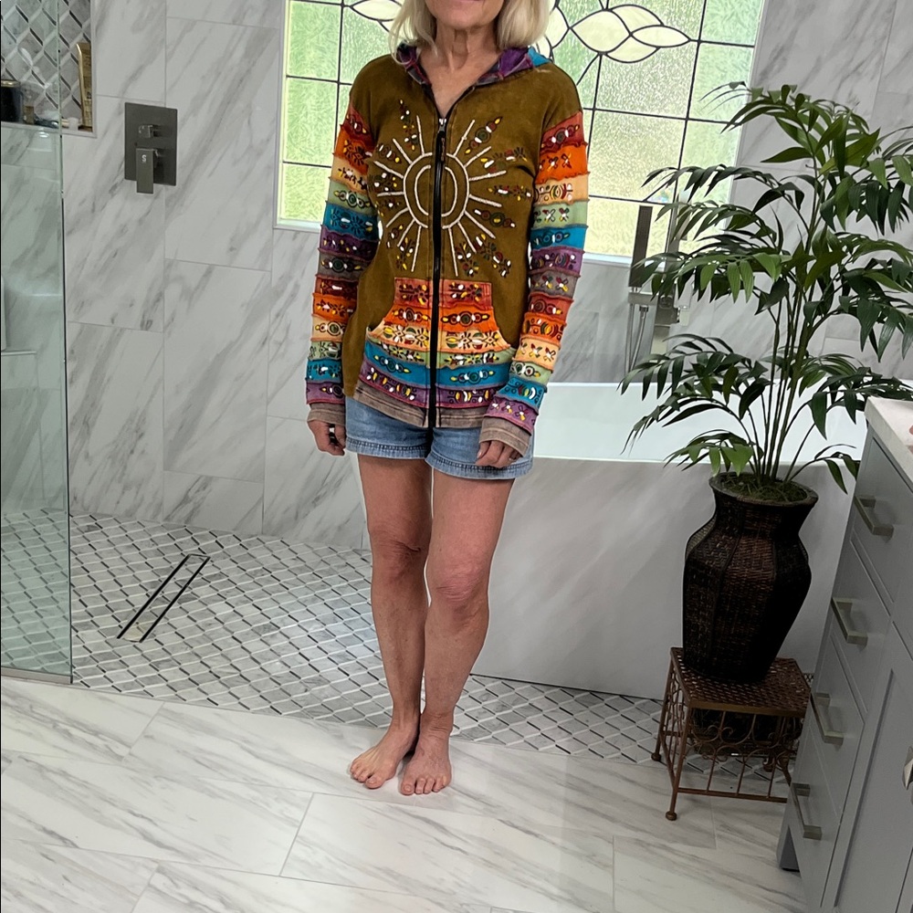 Multicolor Sunburst Zip-Up Sweater By Rising Inte… - image 6